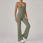 Women's Seamless Yoga Jumpsuits Sports Fitness Sleeveless Hip-lifting Flared One-piece Workout Gym Training Slim Fit Bodysuits