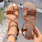 Women Beach Braided Brown Sandals Women Flats Casual Open Toe Sandalias Summer 2026 New Fashion Casual Walking Shoes