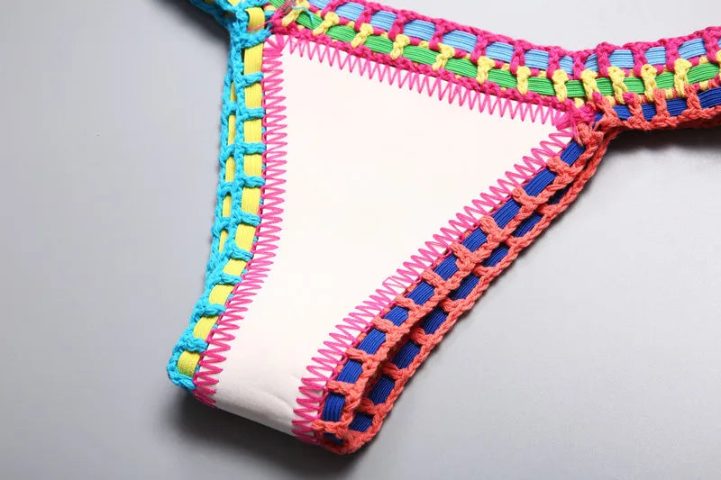 Bikini Crochet 2026 Handmade Knit Patchwork Reversible 2 Piece Swimsuit Women Halter Top Brazilian Bathing Suit Thong Swimwear