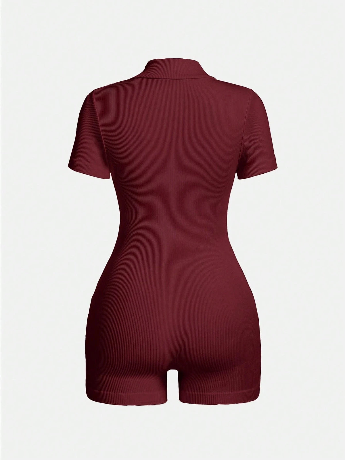 Women's Solid Color Half Zip Ribbed Knit Short Sleeve Romper Sports Soft Slim Fit Mock Neck Jumpsuit Streetwear 2025 Summer