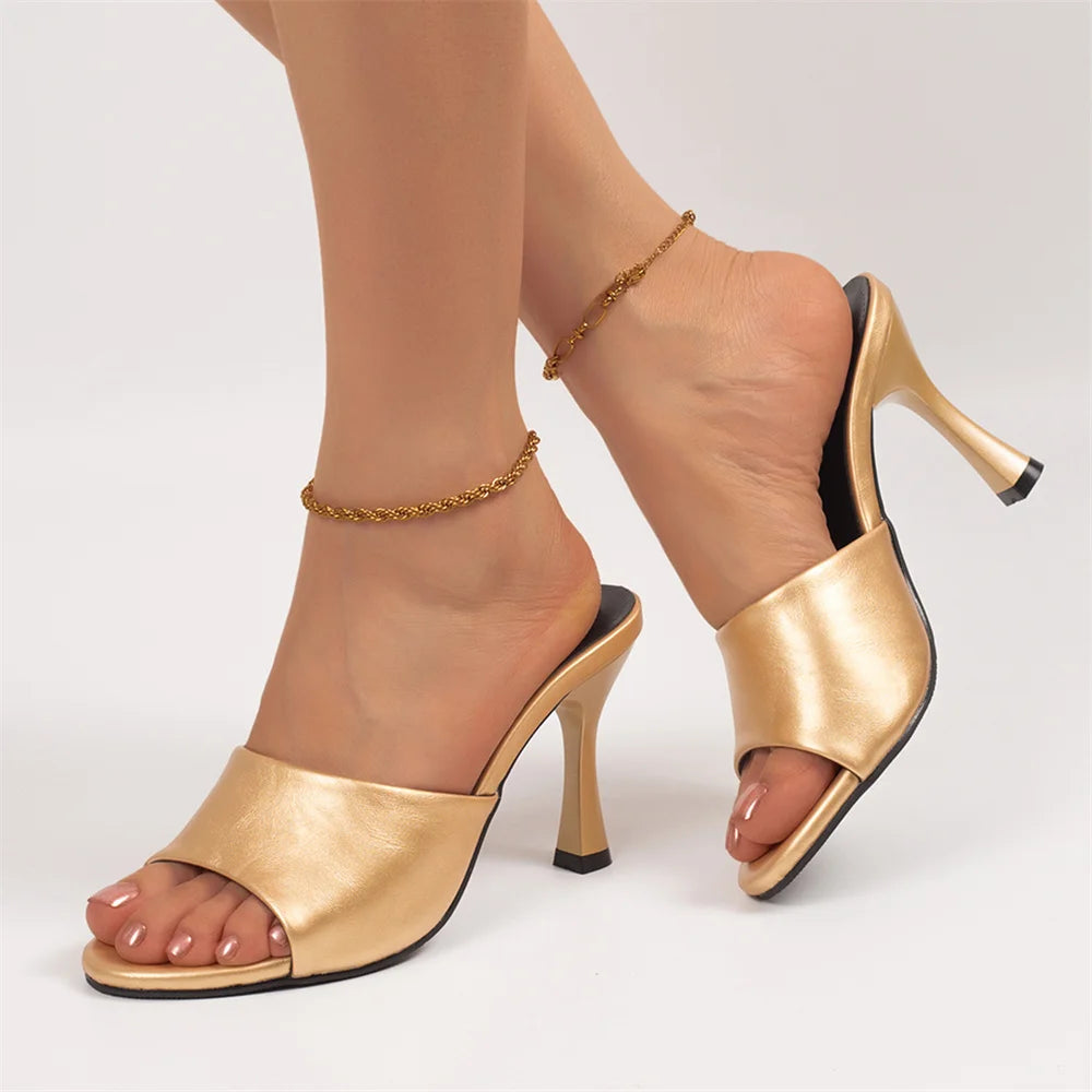 Big Size 42 Gold Sexy Slide Sandals Women Stiletto High Heel Party Slide Heels Backless High Heel Club Wedding Mules Shoes