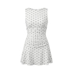2026 Fashion Women Tank Dress Dots Print/Solid Color Sleeveless Slim Fit Ruched Short Dress for Daily Office Party