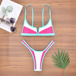 Splicing Denim V Shaped Thong Bikini Women Swimsuit Female Swimwear Two Pieces Bikini Set Bather Push Up Bathing Suit Swim Lady
