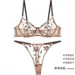 Elegant French Lingerie Set Sexy Embroidery Ultra Thin Bra Thong, Large Bust Minimizer Plus Size Anti Sagging Comfort MOYISU Bra