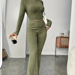 Stand Collar Navel T-shirt and Trumpet pants