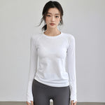 Women's Slim Fit Long Sleeve Yoga Sports Top Breathable Stretch Seamless Pilates Training T-Shirt Fitness Running Shirt T-shirt