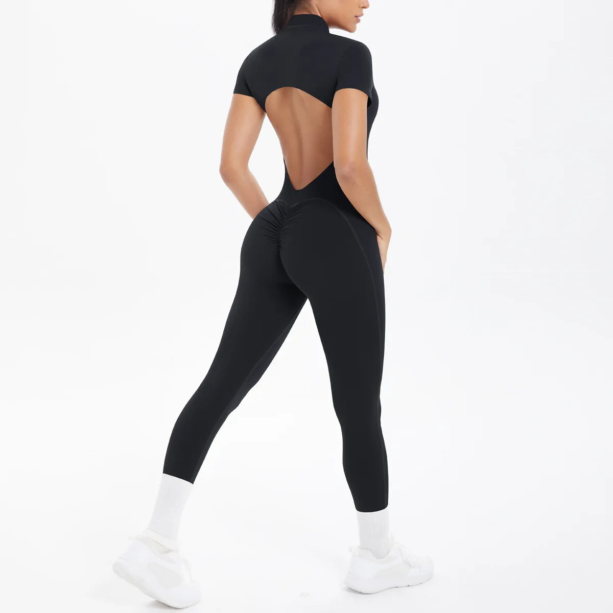 Women's Seamless Yoga Jumpsuits Sports Fitness Zipper Open Beauty Back Hip-lifting One-Piece Running Training Workout Bodysuits