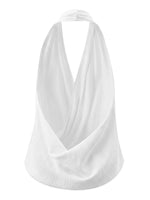 Women’s Summer Solid Color Halter Tank Tops Fashionable Loose Fit V Neck Backless Going Out Vest