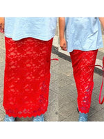 Women's Summer Lace Long Skirts Elegant Low Waist Solid Color See-Through Midi Skirts Slim Fit Skirts