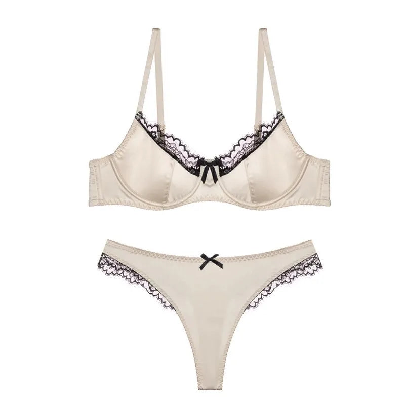 French Thin Cup Lingerie Set Sexy Lace Push Up Bra Fashion Women Silk Fabric Underwear High Quality Intimates Bras and Panties