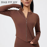 DIAS FIT JOY Nylon Fitness Jacket for Women Quick Drying Tight Zipper Sports Long Sleeved Outerwear for Running Yoga Outerwear