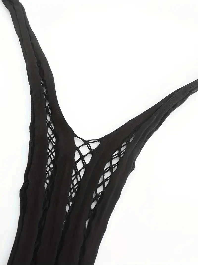 Women Sexy Fishnet Long Sleeve Cover Up, Sheer Bodycon Sleepwear See Through Beachwear Without Bikini