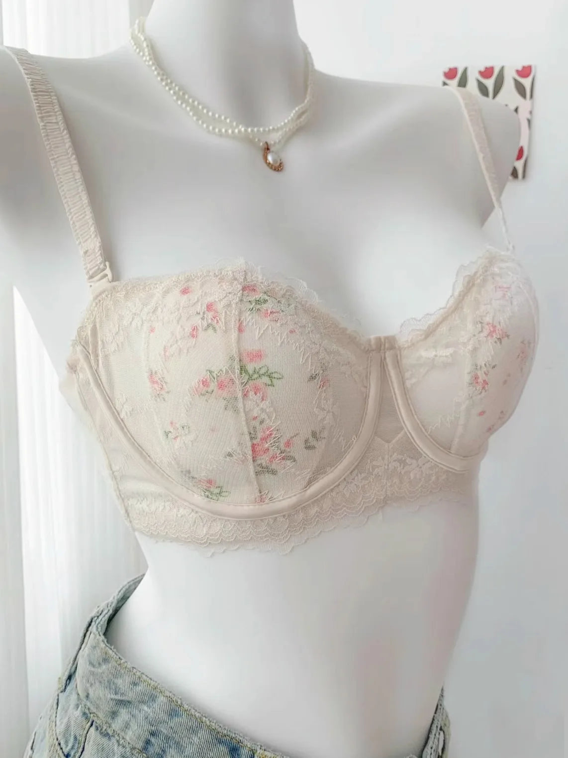 Elegant Minimiser Bralette Large Chest Rabbit Ear Lace Pure Comfort UK Fit Thin Support Non Padded Wirefree Bra Set S-XL AB 32