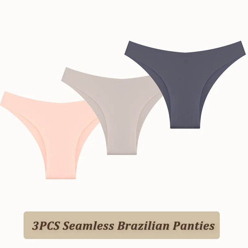 3PCS Seamless Brazilian Panties Ultra-thin Maillard panties Women Ice Silk Underwear Sexy Panty Low Waist G-string Female Solid