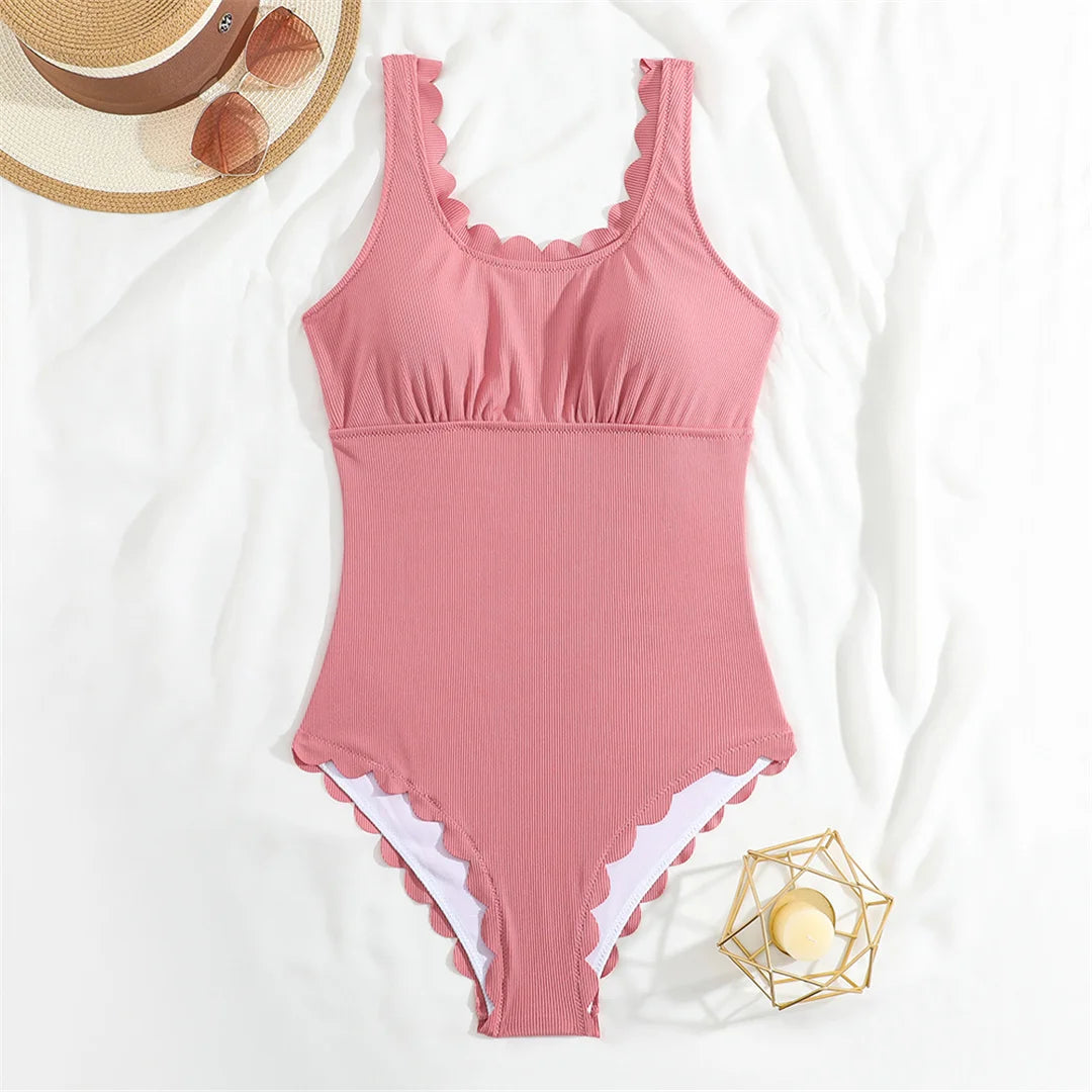 S - XXL 11 Colors Ribbed Frilled Women Swimwear One Piece Swimsuit Female Backless High Leg Cut Bather Bathing Suit Swim K7097