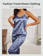 Ladies Heart Print Pajama Set Sexy V Neck Cami Top & Elastic Waistband Pants Pyjama 2 Pieces Women's Sleepwear & Loungewear Pjs