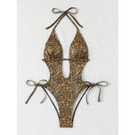 2026 Leopard One Piece Swimsuit Women Cut Out Swimwear Sexy Backless Bathing Suit Tie Side Monokini Beach Bodysuit Beach Wear