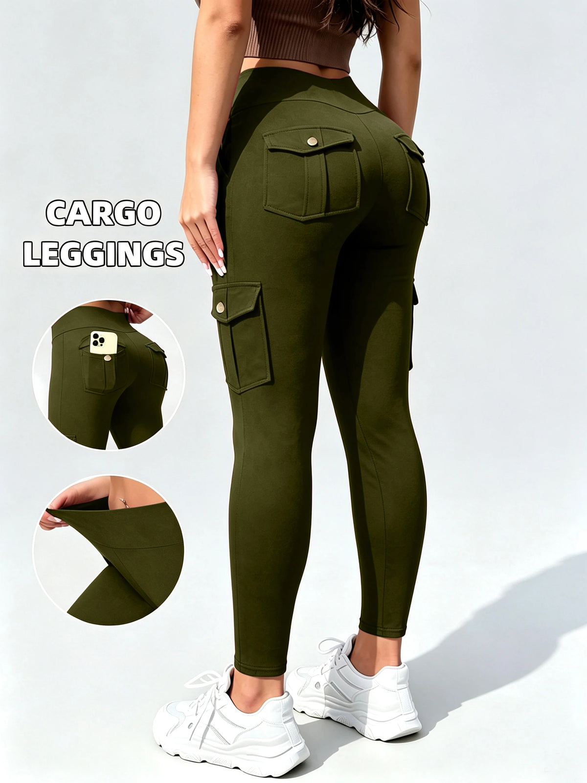Multi Pocket Cargo Leggings For Women High Waist Butt Lifting Leggings Stretch Slim Workout Yoga Fitness Running Pants