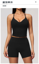 New Yoga Sets Women V Neck Back Criss Cross Sports Tank Top High Waist Butt Lift Shorts Fitness Suit Gym Running Workout Clothes