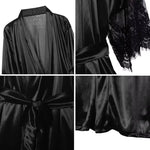 Women Lace Night Gown Robe with Floral Bathrobe Halt Sleeve Nightdress Female French Sexy Silky Satin Sleepwear