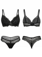 Women Black Lace Bra Set Sexy Floral 3/4 Cup Push Up Padded Lingerie Set Bralette and Panty Set B6116