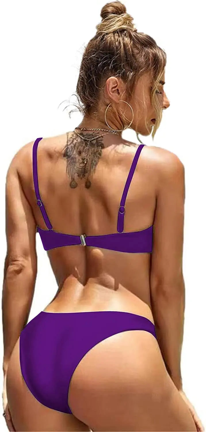 2026 Solid Black Swimsuit Women 2 Piece Bikini Sexy Cross Bandage Hollow Out Lace-up Swimwear Low Waist Thong Beach Bathing Suit
