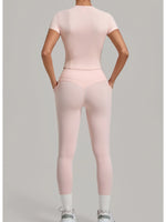 Women Tracksuit Yoga Sets Short Sleeve Slim Sports T Shirts Workout Clothes Outdoor Tight High Waist Pocket Pants Fitness Suits