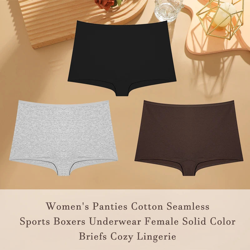 3PCS/SET Women Panties Cotton Seamless High waist Boxer shorts Female Solid Color Briefs Cozy Lingerie Intimate Underpants XS-XL