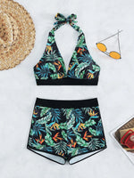 2026 Halter Bikini Set Short Swimsuit Women High Waist Swimwear Female Printed Bathers Swimming Bathing Swim Suit Beachwear