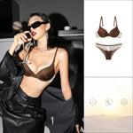 Sexy Lace Women Underwear Set Shiny French Push Up Bra Set 3/4 Cup Plus Size Underwire Brassiere Deep V Lingerie and Panties
