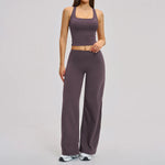 2 Piece Yoga Clothes Women Tracksuit Athletic Wear Pilates Fitness Suit Gym Workout Sets Push Up Sports Vest Wide Leg Pant Suit