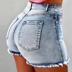 Summer Women Shorts High Waist Washed Retro Distressed Ripped Edge Butt-lifted Slim Fit Pockets Casual Club Party Short Pants