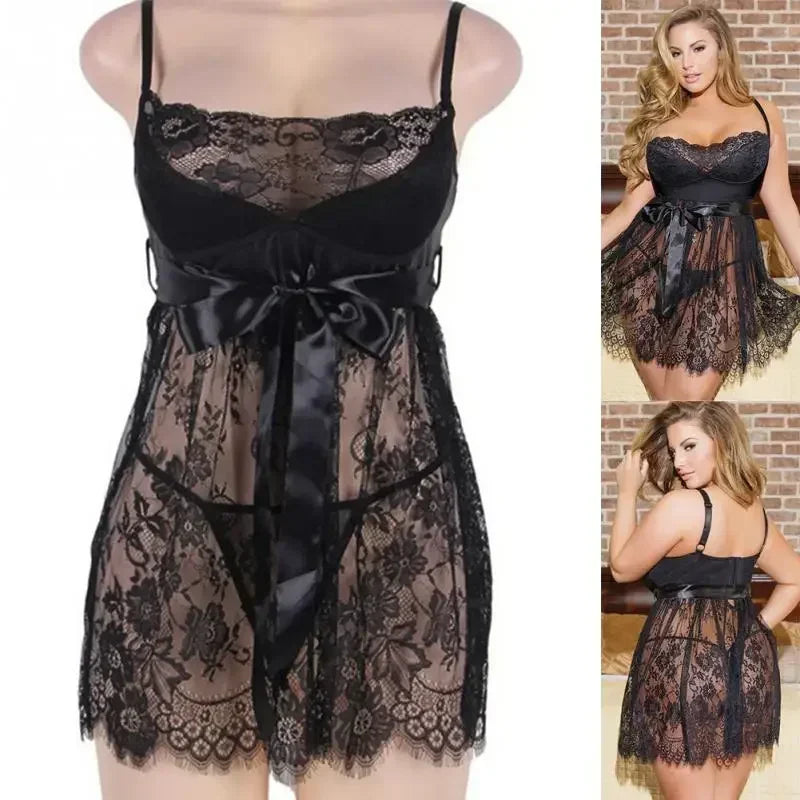 3XL 4XL 5XL Plus Size Sexy Lingerie for Women Erotic Babydoll Underwear Lace See Through Mini Dress Porno Costumes