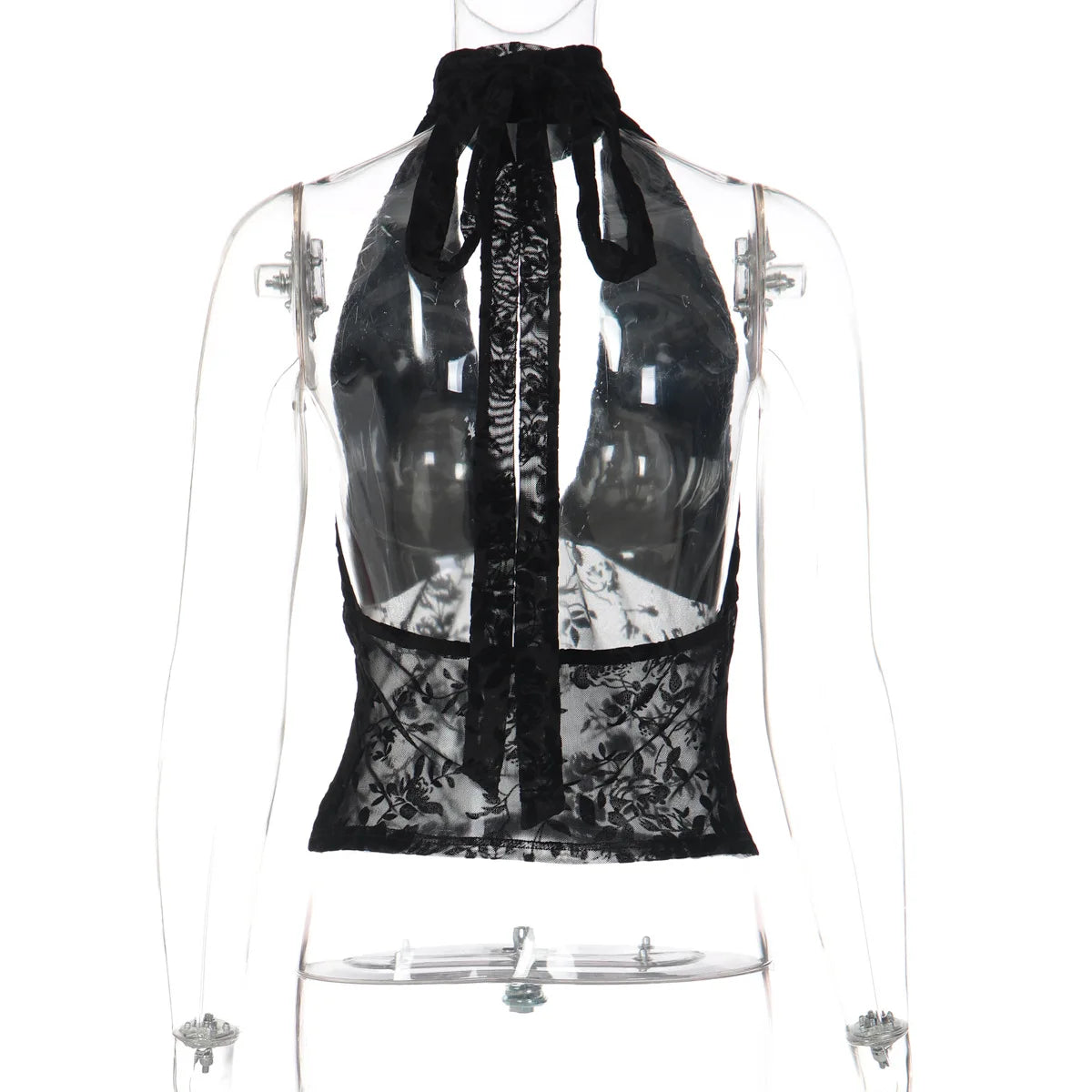 FDYOUI Woman Clothes Elegant Bandage Mesh Corset Tops 2026 Female Halter V-neck Lace-up Tank Top Black T-shirt Y2K Streetwear