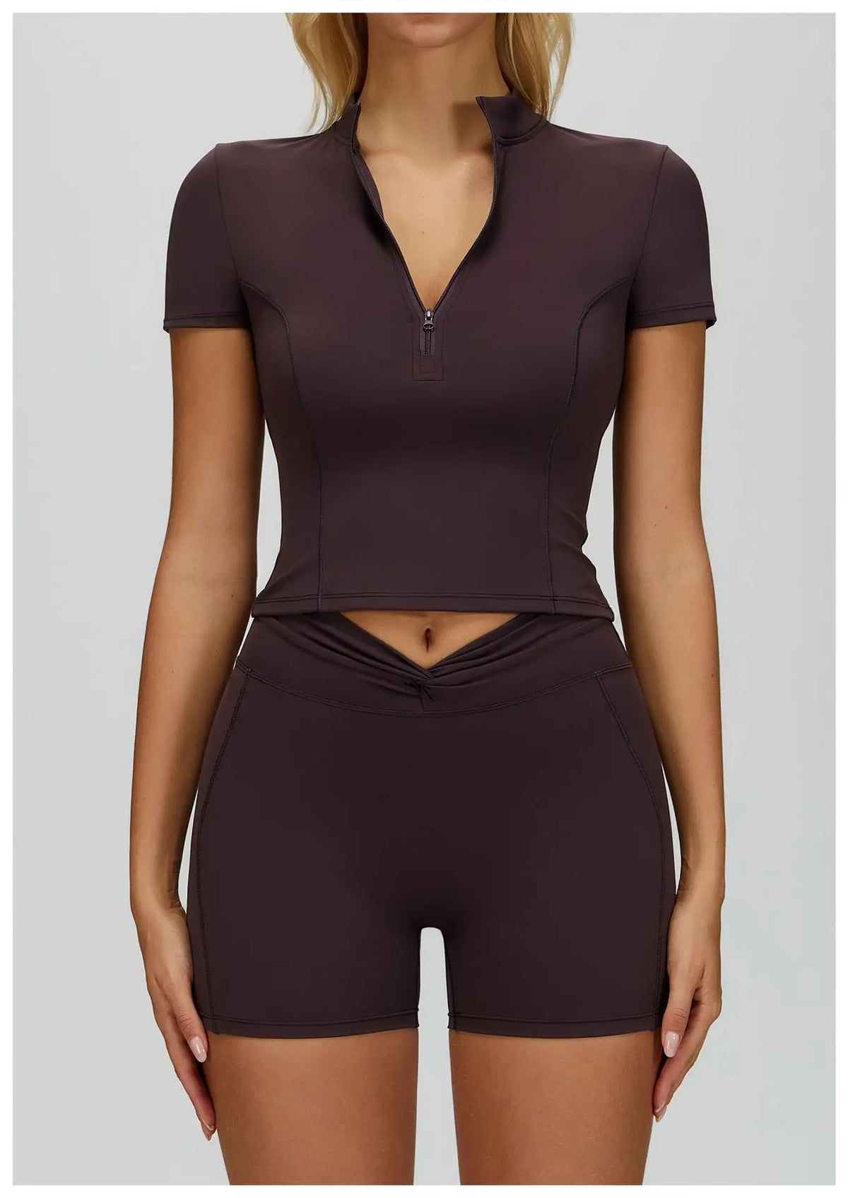 Naked Yoga T Shirts Women Stand Up Collar Zipper Tight Sports Shirts Outdoor Solid Short Sleeved Gym Running Fitness Tank Tops