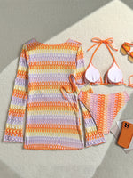 Print With Long Sleeve Cover Up Bikini Women Swimsuit Female Swimwear Three-pieces Bikini Set Bather Bathing Suit Swim Beachwear