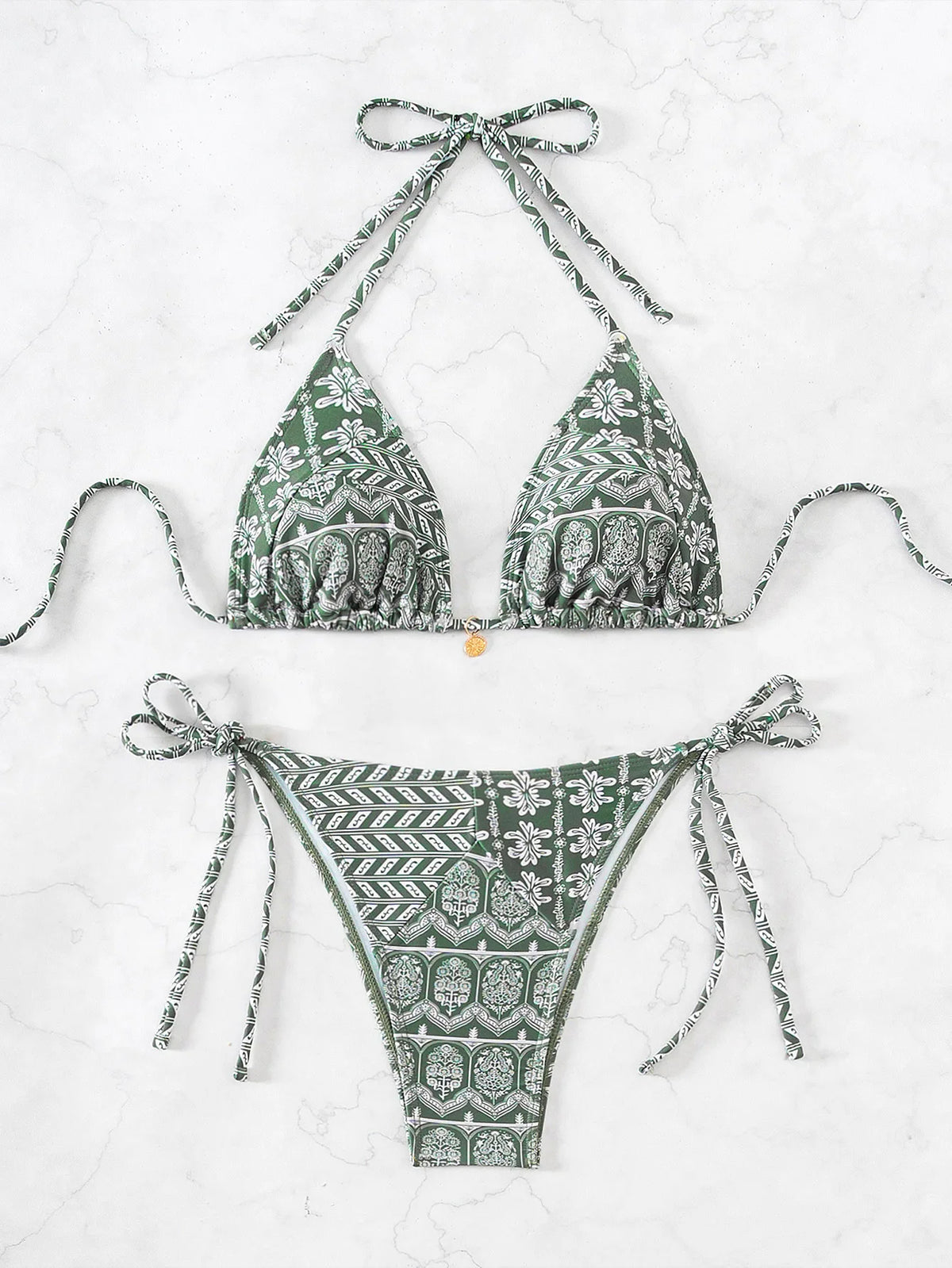 Blue Floral Print 2 Piece Micro Bikini Set for Women 2025 New Push Up Bra Thong Swimsuit Beach Bathing Suit Holiday Swimwear