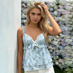 Women Lace Trim Spaghetti Strap Sleeveless Floral Vest Summer Elegant Flowy V-Neck Cami Tank Top