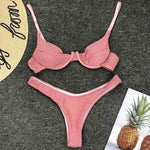 Glitter Sparkling Underwired V-Bar Bikini Women Swimsuit Female Swimwear Two-pieces Bikini Set Micro Thong Bathing Suit Swim