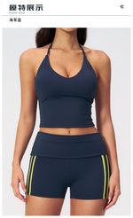 Color Blocked Yoga Suit 2 Pieces Women Slim Sports Tank Top High Waist Leggings Shorts Outfit Tight Outdoor Running Fitness Suit