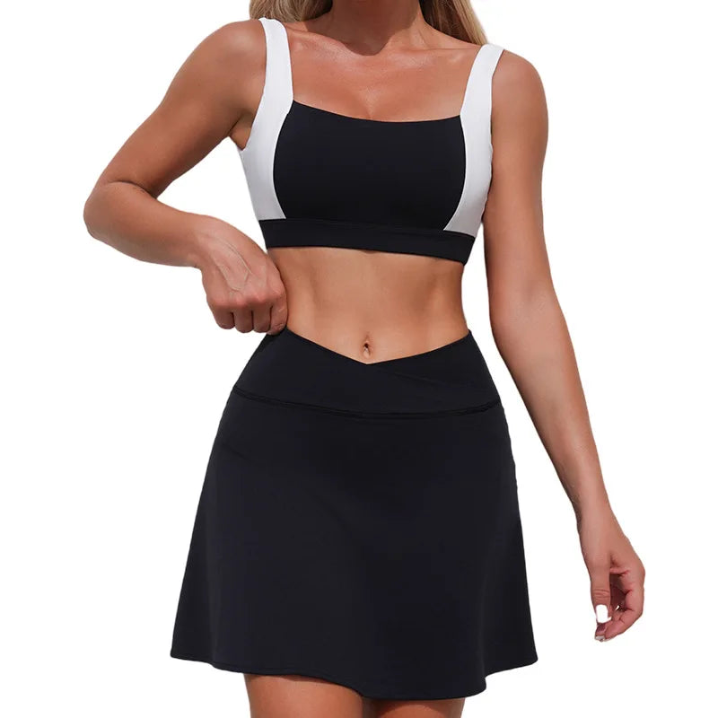 Women's Seamless Yoga Set Bra Short-skirt 2 Piece Set Slim Fit High Waist Beautiful Back Tracksuit Sports Running Fitness Suit
