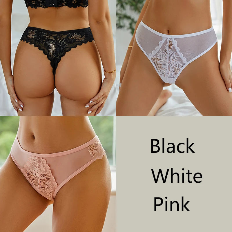 3Pcs/set Lace Thongs Women Sexy Low-Rise G-string Panties S-XL Floral T-Back Underpants Ladies Lace Bikini Underwear Lingerie