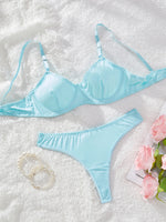 Ladies Smooth Comfortable Thin Underwear Women Sexy Nightwear Inner Solid Color Sleep Underwear Bra Set