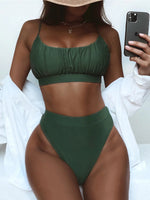 New Sexy Wrinkled Padded Female Swimsuit High Waist Bikini Women Swimwear Two-pieces Bikini Set Bather Bathing Suit Swim V3191
