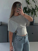 Fashion Casual Solid Gray Cropped T-shirt 2026 Woman Clothes O-neck Corset Tops Streetwear Girls Summer Autumn Short Tee Shirts