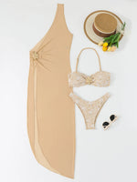 2026 Nude Three Piece Swimsuit Women Swimwear Sexy Bandeau Thong Bikini Sets Monokini Beach Bathing Suit Long Dress Vacation