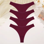 4PCS Women Seamless Thong Cotton Thin Strap Low Waist High Flexibility Panties Sexy Underwear Ladies Briefs T-back Soft Women