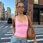 Women's Fashion Solid Tank Tops 2026 Streetwear Sleeveless T-shirt Female Square Collar Skinny Corset Y2K Girls Gray Crop Top