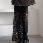 Women's Summer Lace Long Skirts Elegant Low Waist Solid Color See-Through Midi Skirts Slim Fit Skirts