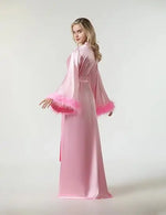 Long Feather Sleeve Bathrobe Sexy Ice Silk Kimono Wedding Bride Dress Women Loose Sleepwear Loungewear Casual Nightgown